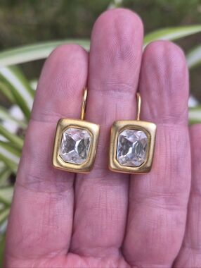 David Grau Vintage Earrings Gold Tone Crystal Pierced